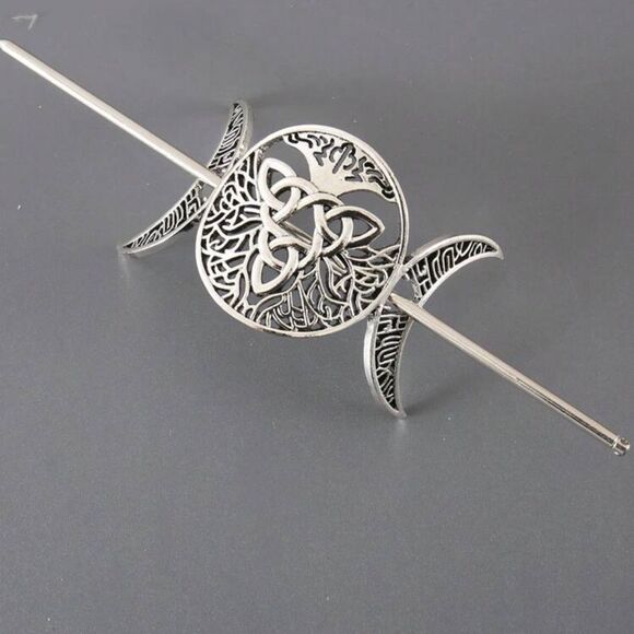 Vintage inspired Celtic Hairpin Silver Tone engraved Beautiful Crescent Moon 🌘 - Picture 1 of 6